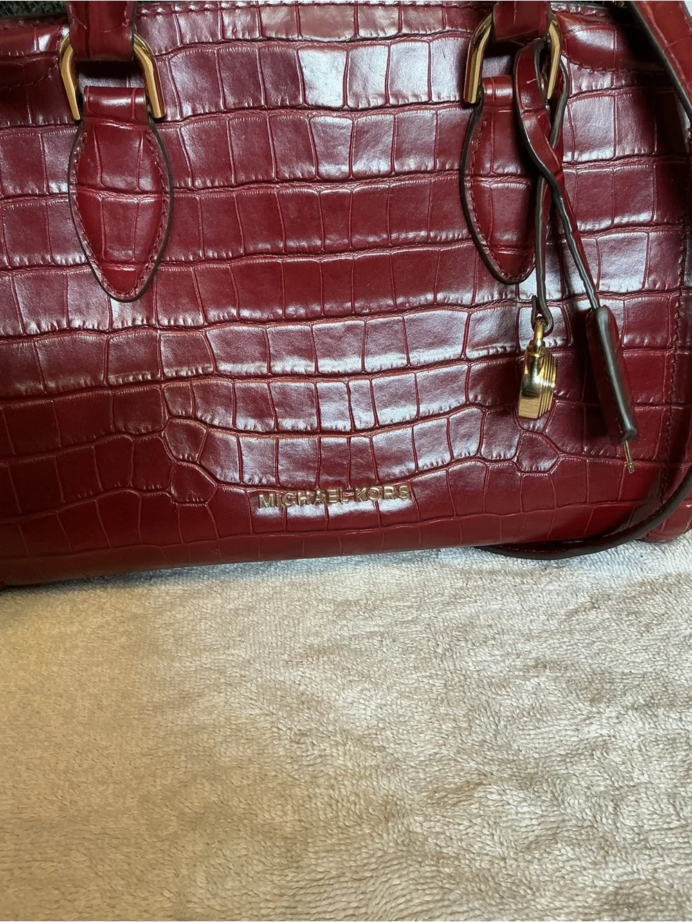 Michael Kors zoe satchel bag brandy Gold croco leather croc embossed handbag